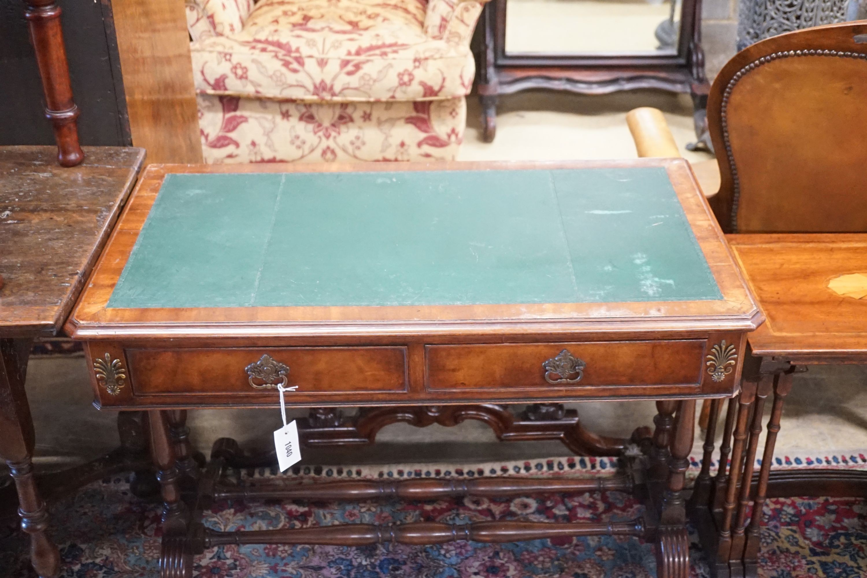 A Regency style rectangular mahogany writing table, width 89cm depth 50cm height 71cm